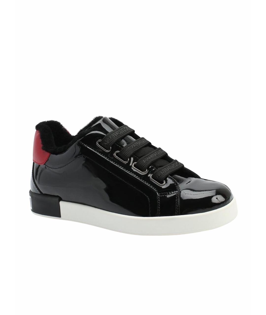 DOLCE&GABBANA Черные кожаные кеды, фото 1