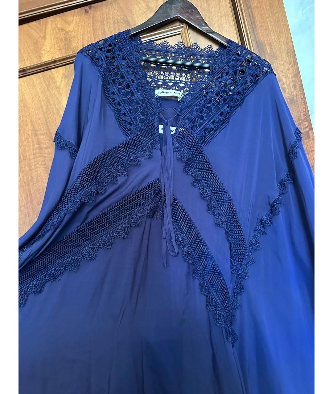 SELF-PORTRAIT Синее вискозное платье, фото 5
