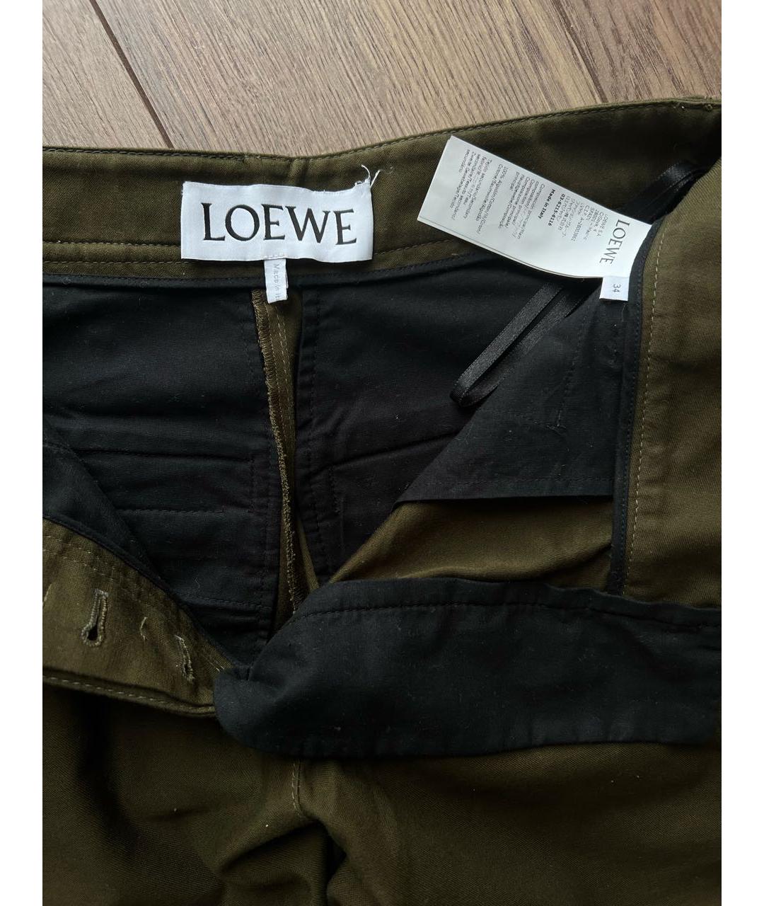 LOEWE Хаки хлопковые брюки широкие, фото 3