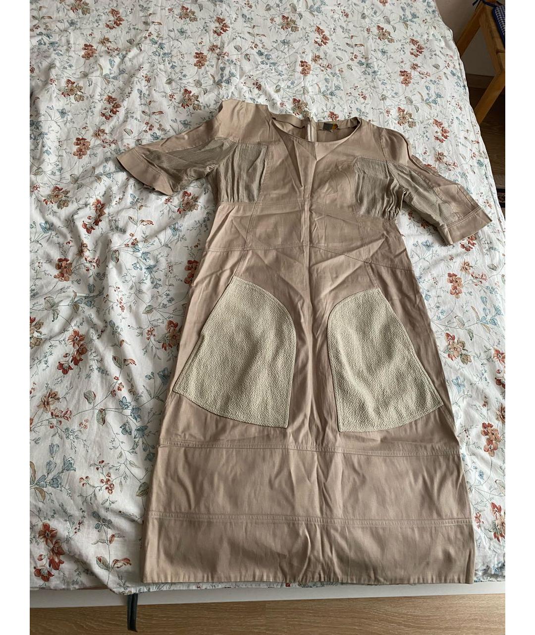 FENDI Бежевое хлопко-эластановое повседневное платье, фото 9