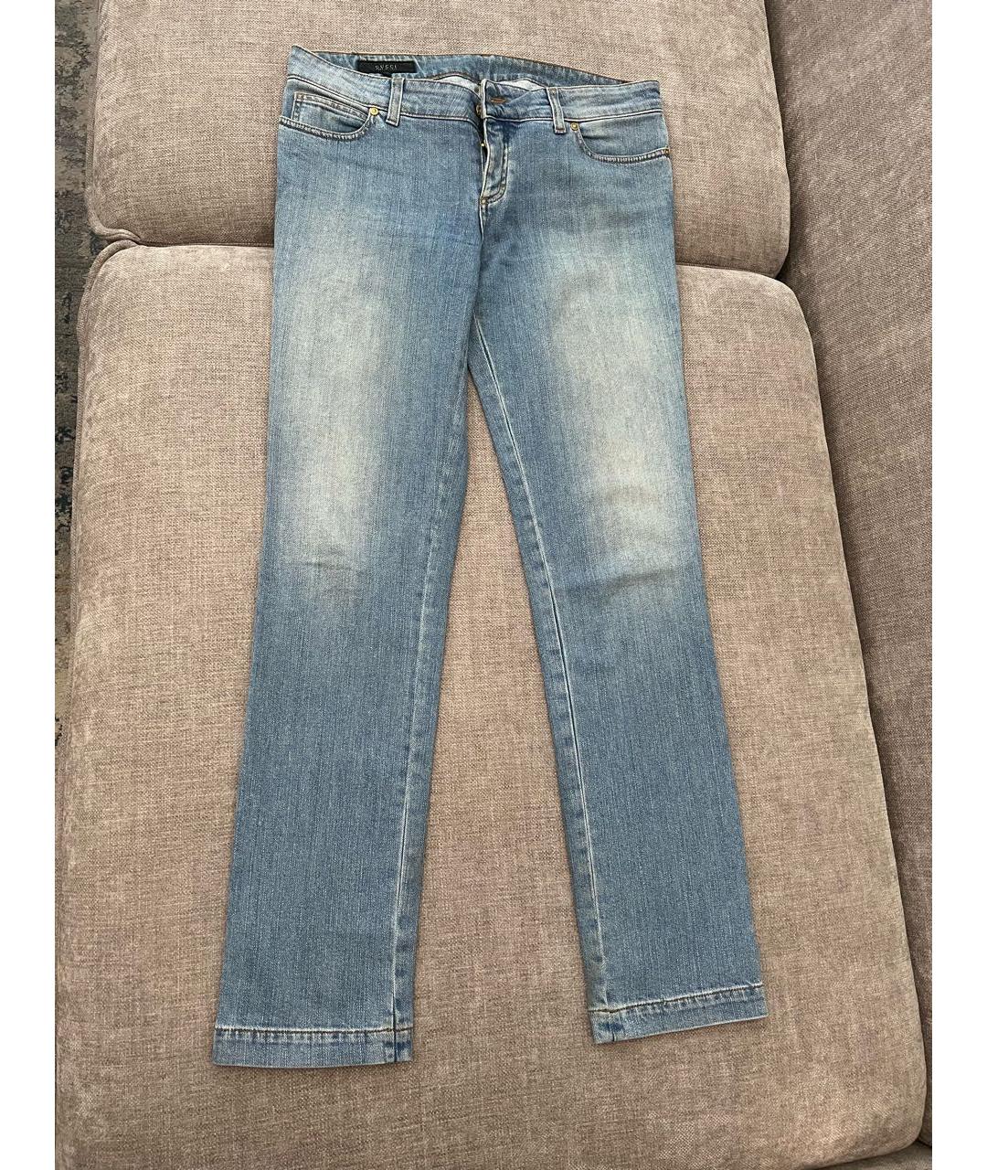 GUCCI Голубые хлопко-эластановые прямые джинсы, фото 8