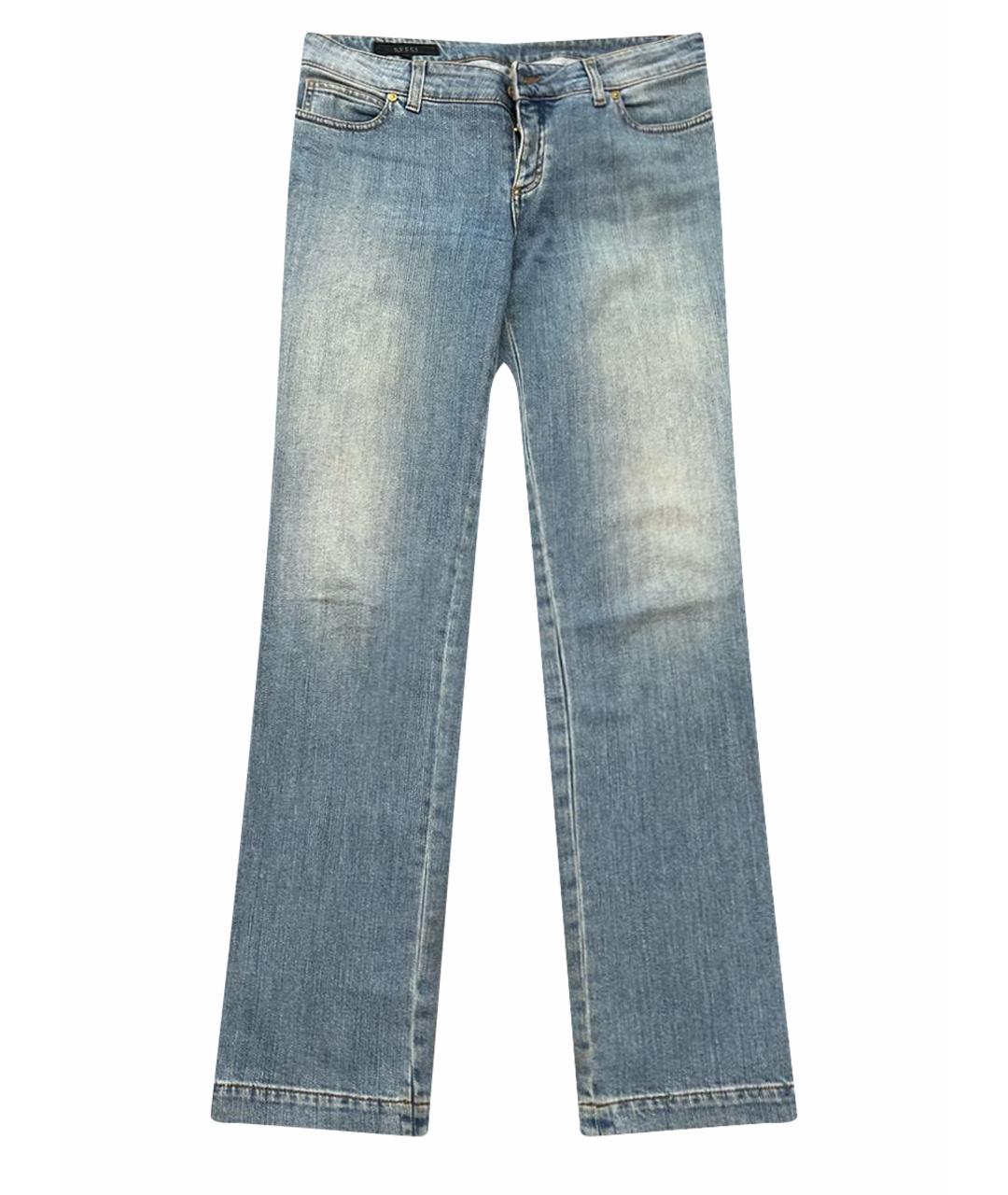 GUCCI Голубые хлопко-эластановые прямые джинсы, фото 1