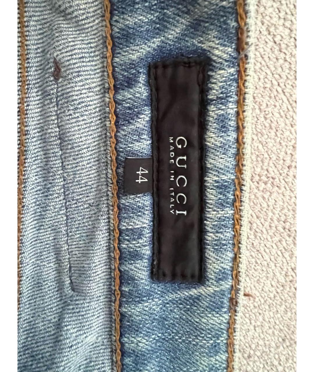 GUCCI Голубые хлопко-эластановые прямые джинсы, фото 3
