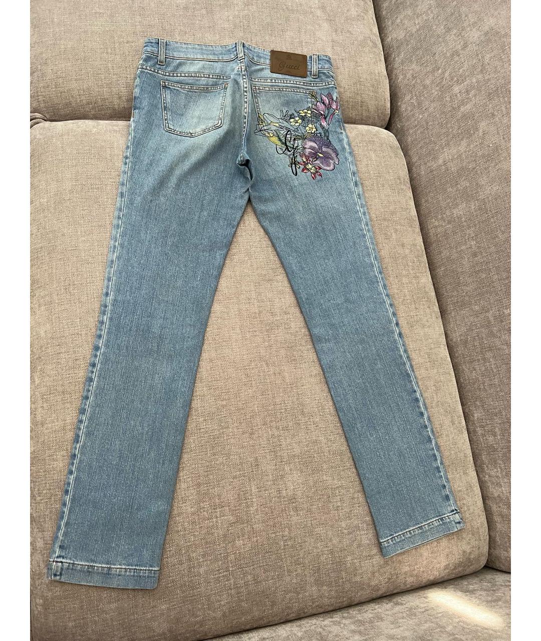 GUCCI Голубые хлопко-эластановые прямые джинсы, фото 2