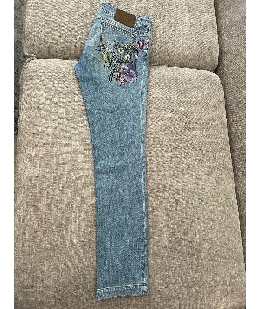 GUCCI Голубые хлопко-эластановые прямые джинсы, фото 6