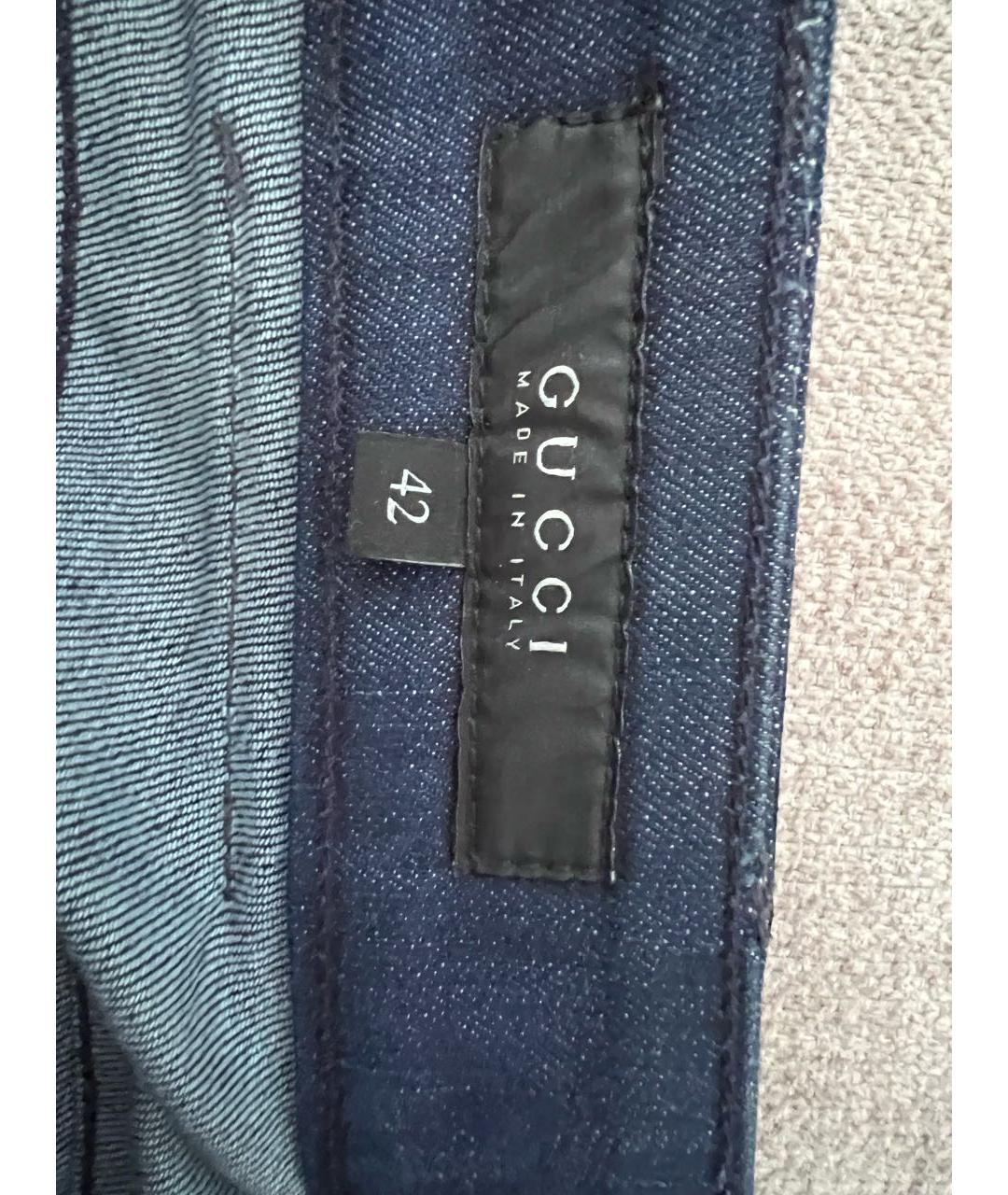 GUCCI Темно-синие хлопко-эластановые прямые джинсы, фото 3