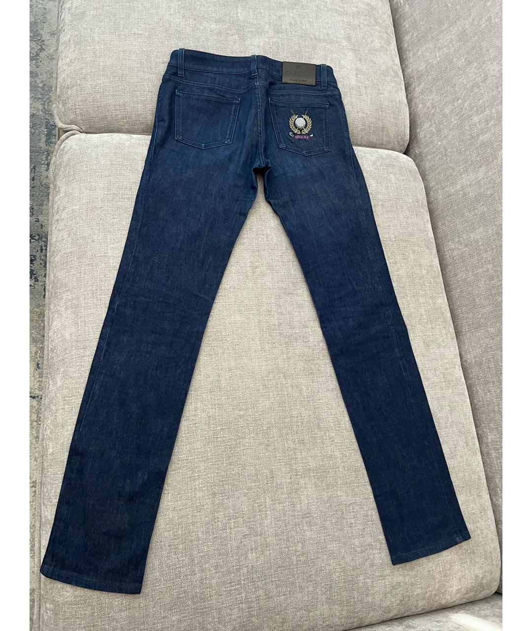 GUCCI Темно-синие хлопко-эластановые прямые джинсы, фото 2