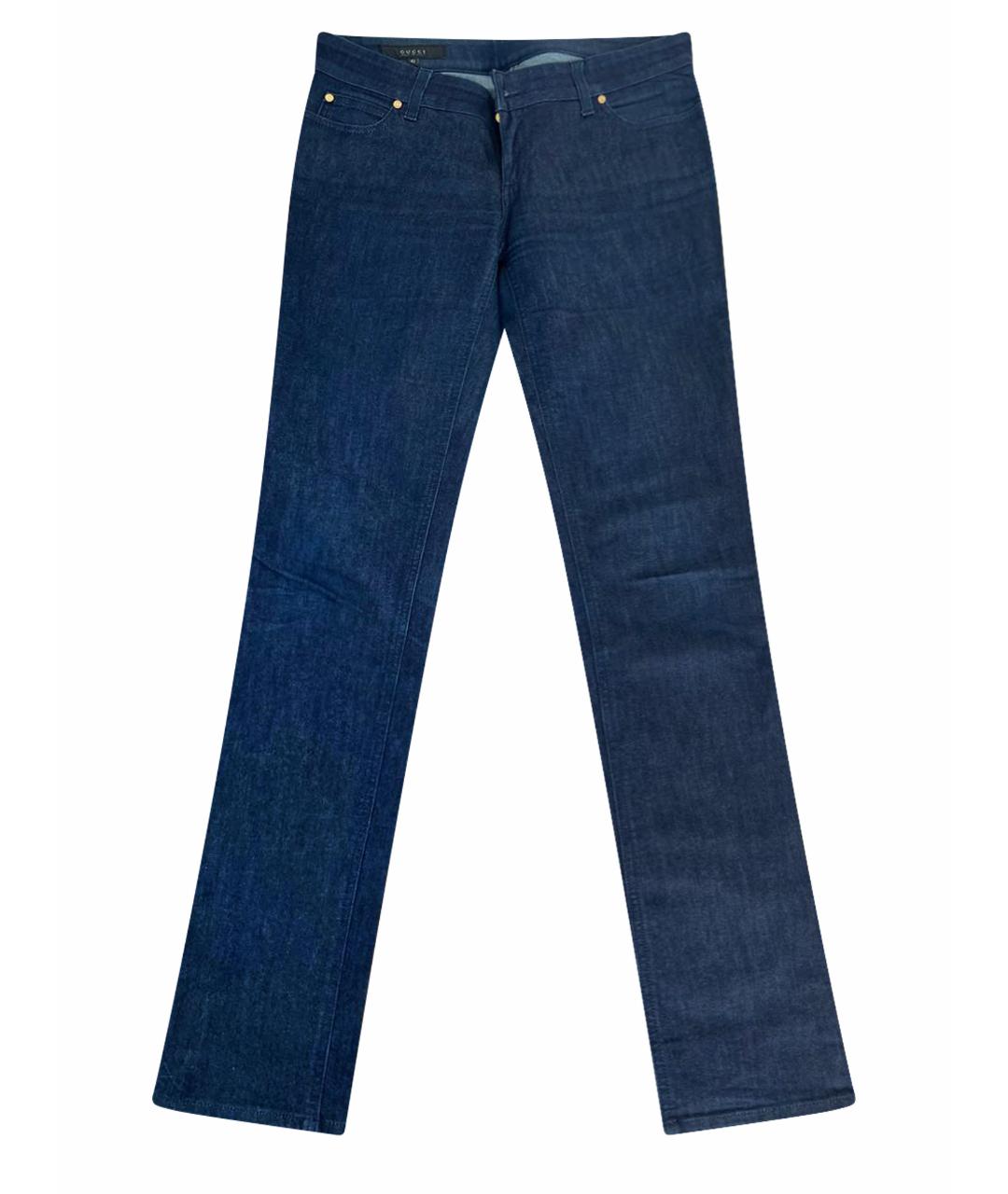 GUCCI Темно-синие хлопко-эластановые прямые джинсы, фото 1