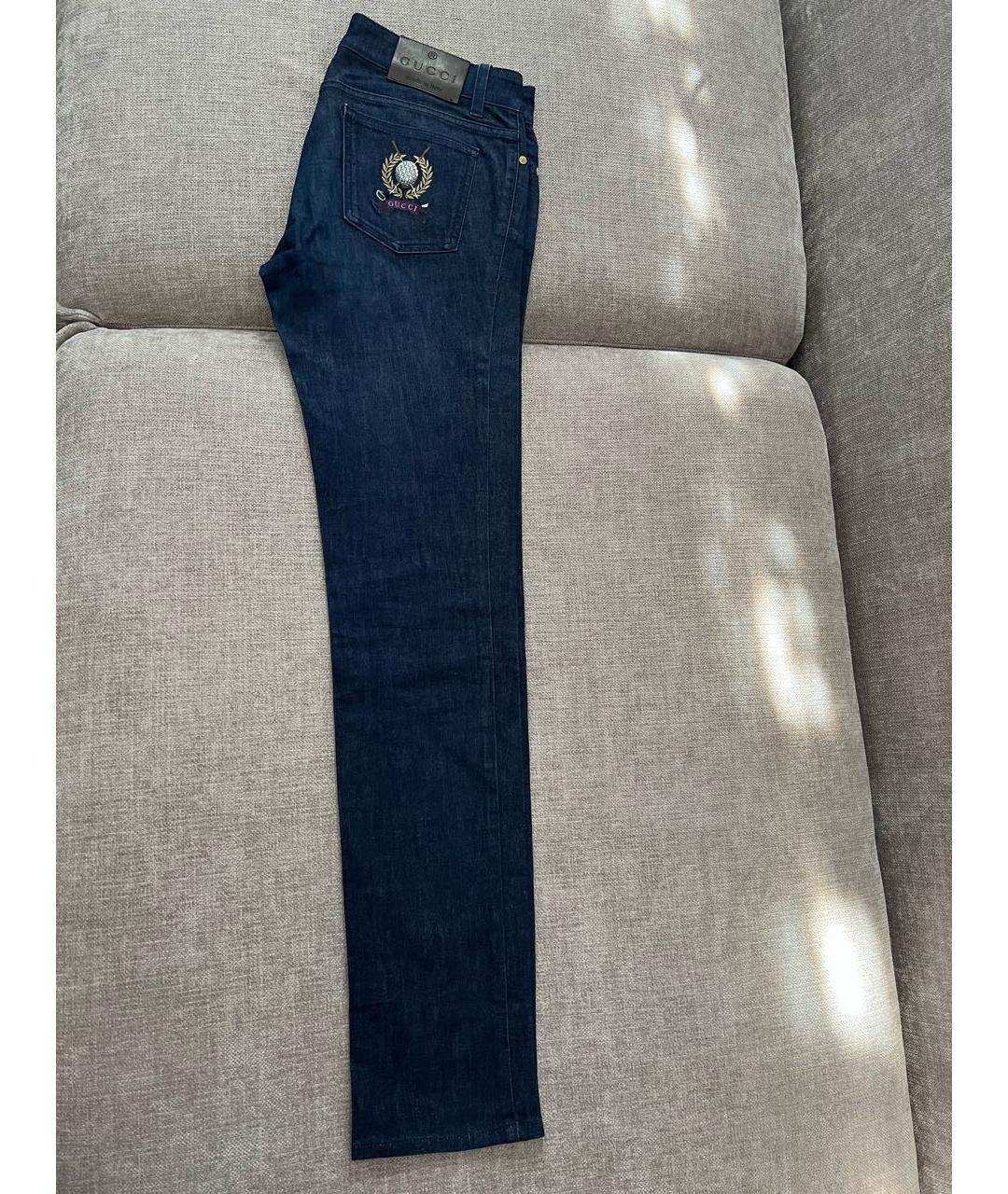 GUCCI Темно-синие хлопко-эластановые прямые джинсы, фото 5