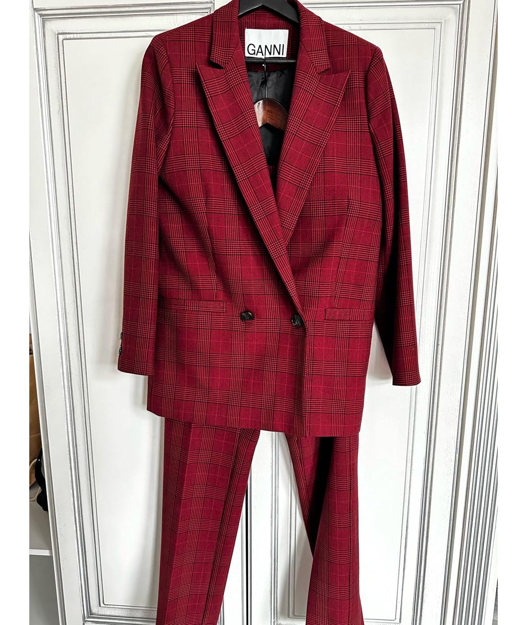 GANNI Бордовый хлопко-эластановый костюм с брюками, фото 3