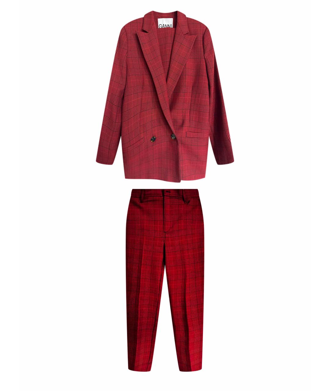 GANNI Бордовый хлопко-эластановый костюм с брюками, фото 1