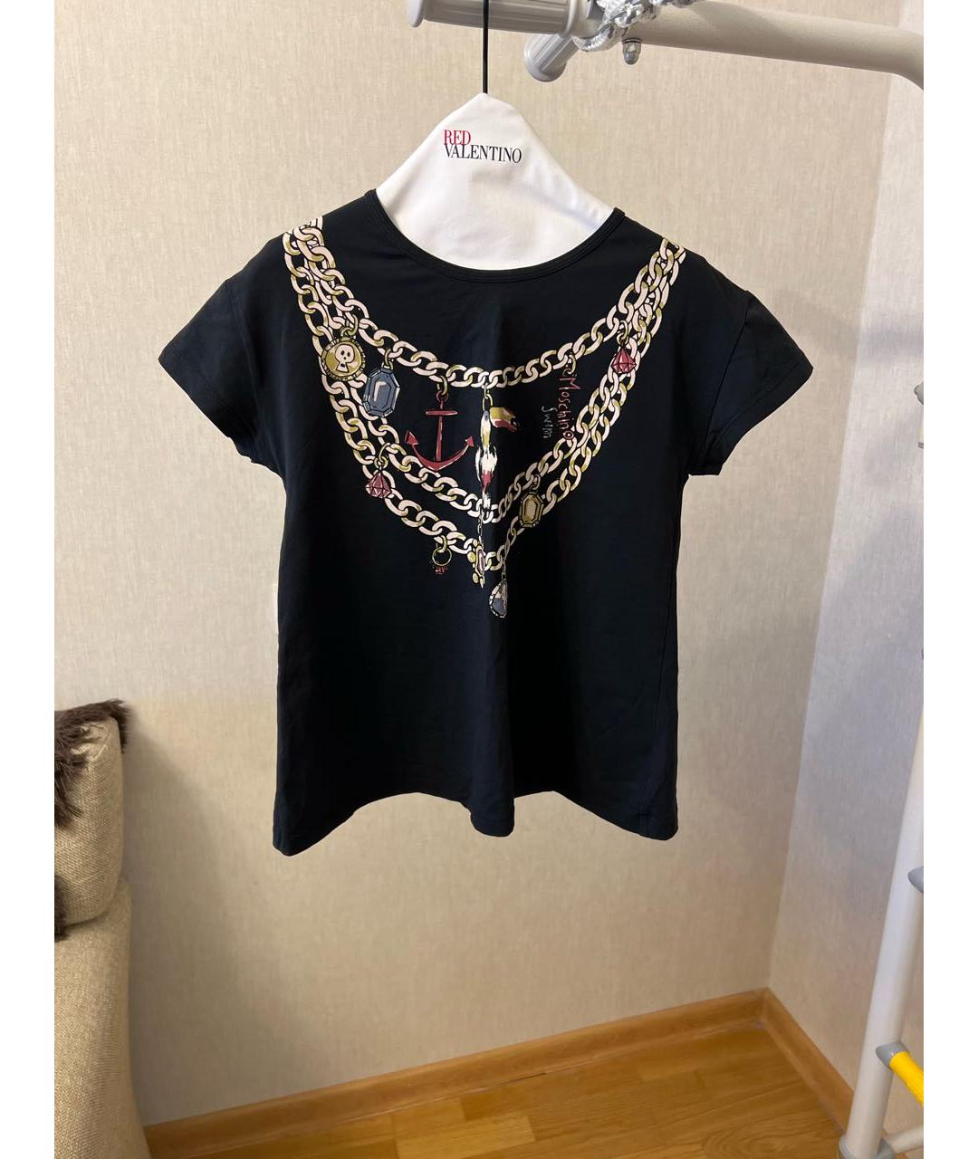 MOSCHINO Черная хлопко-эластановая футболка, фото 5