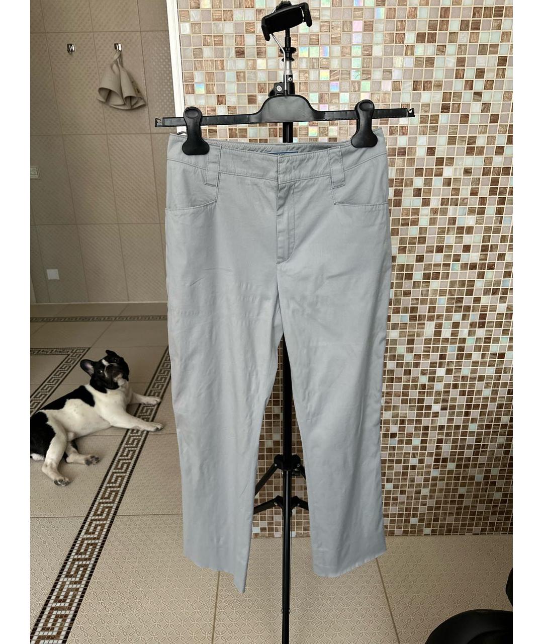 PRADA Серые хлопко-эластановые прямые брюки, фото 5