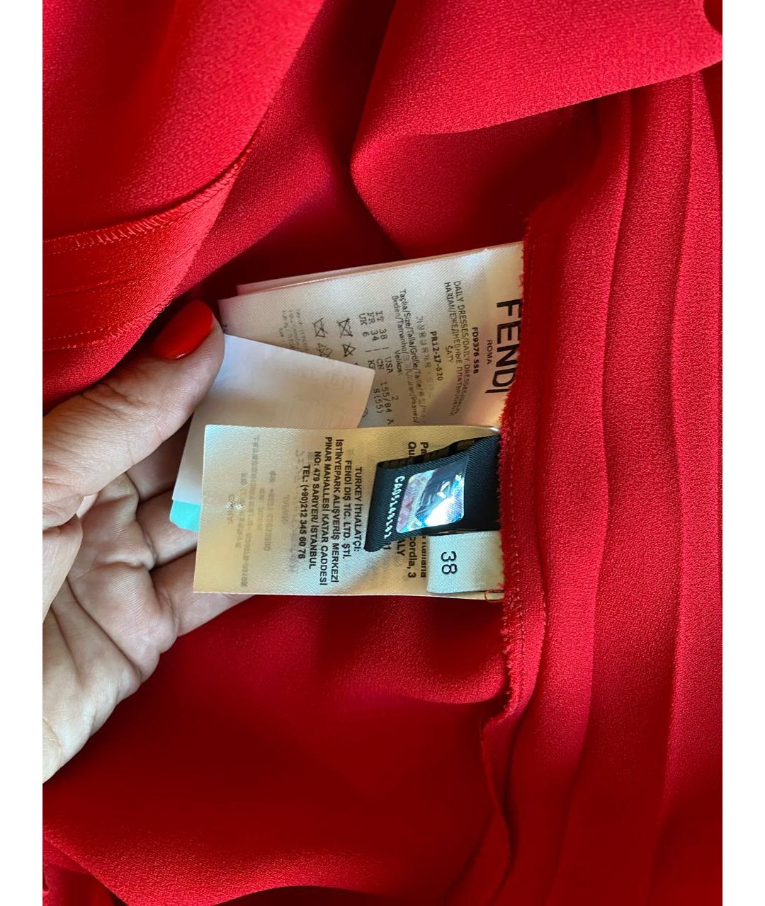 FENDI Красное шелковое коктейльное платье, фото 7