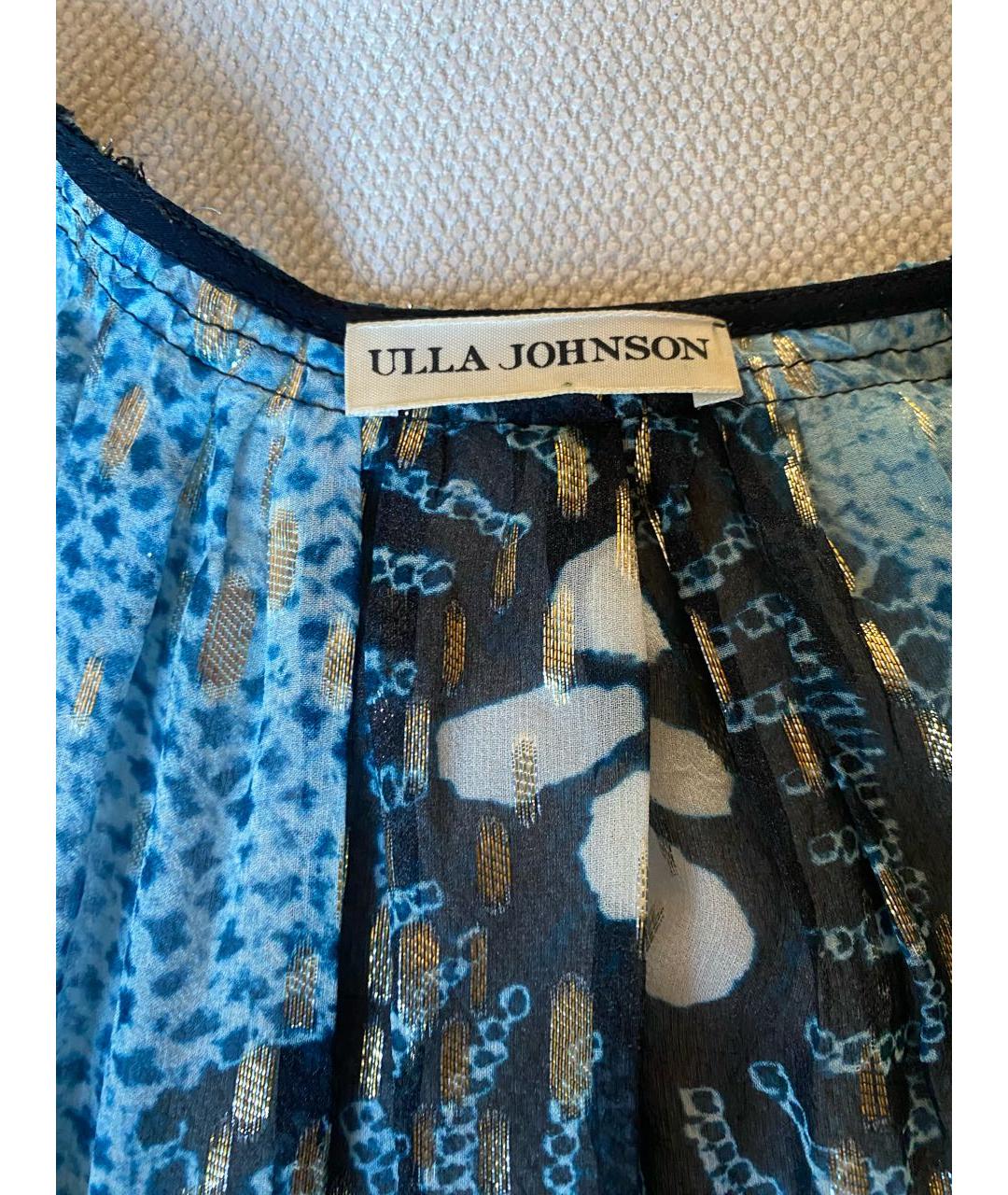 ULLA JOHNSON Голубое шелковое коктейльное платье, фото 4