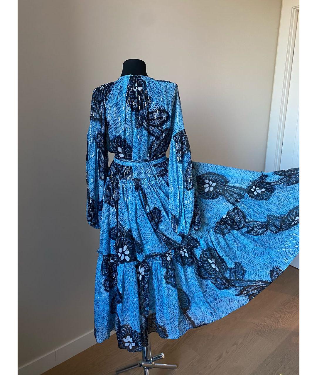 ULLA JOHNSON Голубое шелковое коктейльное платье, фото 3