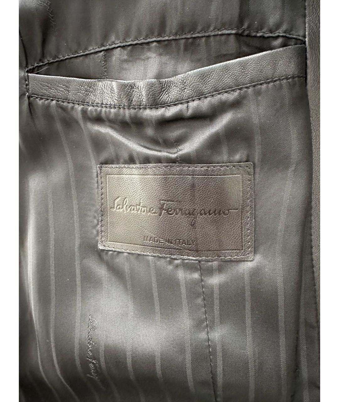 SALVATORE FERRAGAMO Черный кожаный пиджак, фото 6
