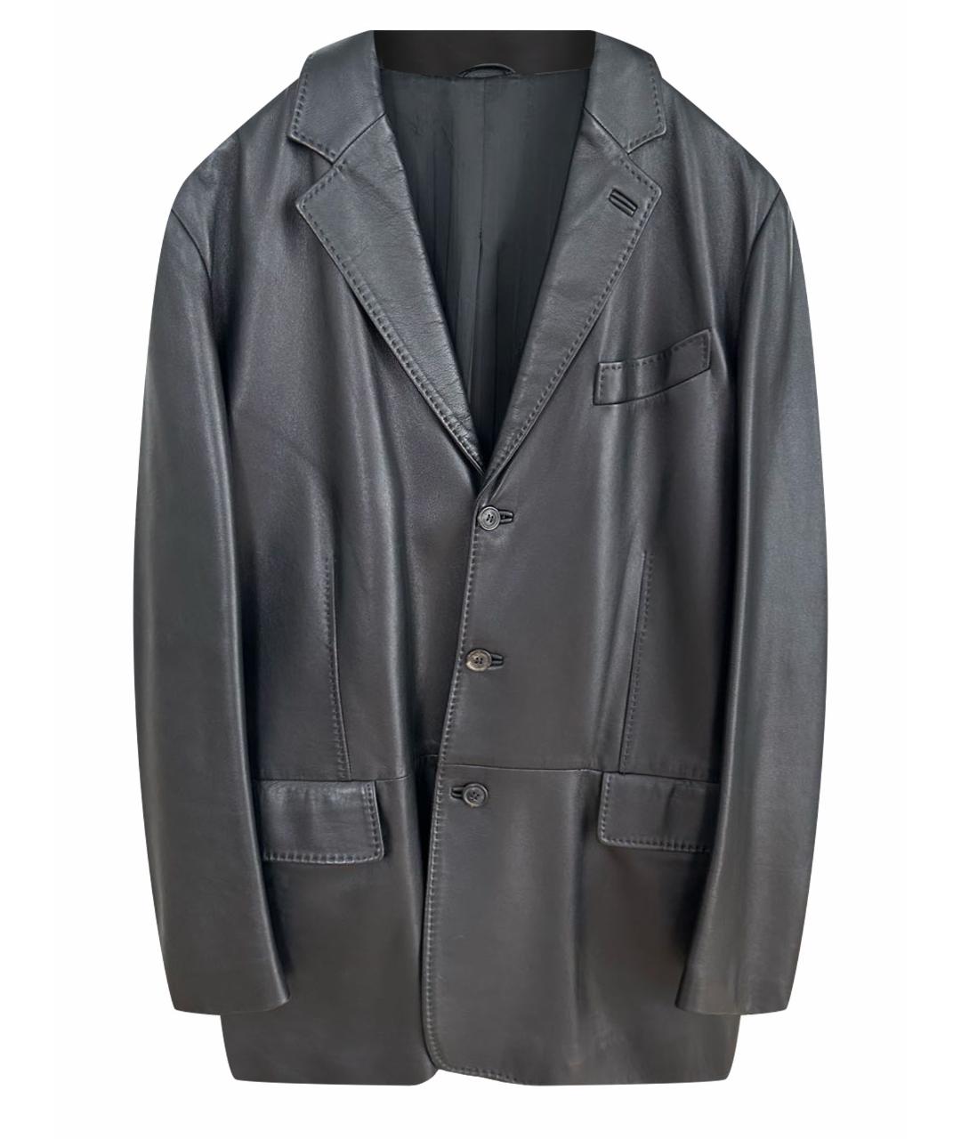 SALVATORE FERRAGAMO Черный кожаный пиджак, фото 1