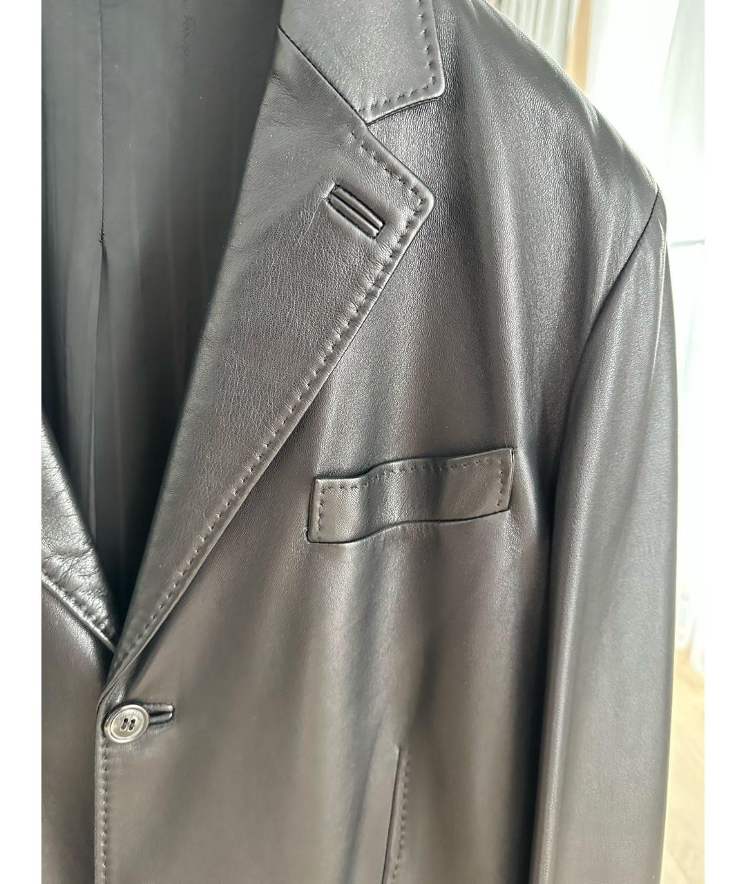 SALVATORE FERRAGAMO Черный кожаный пиджак, фото 3
