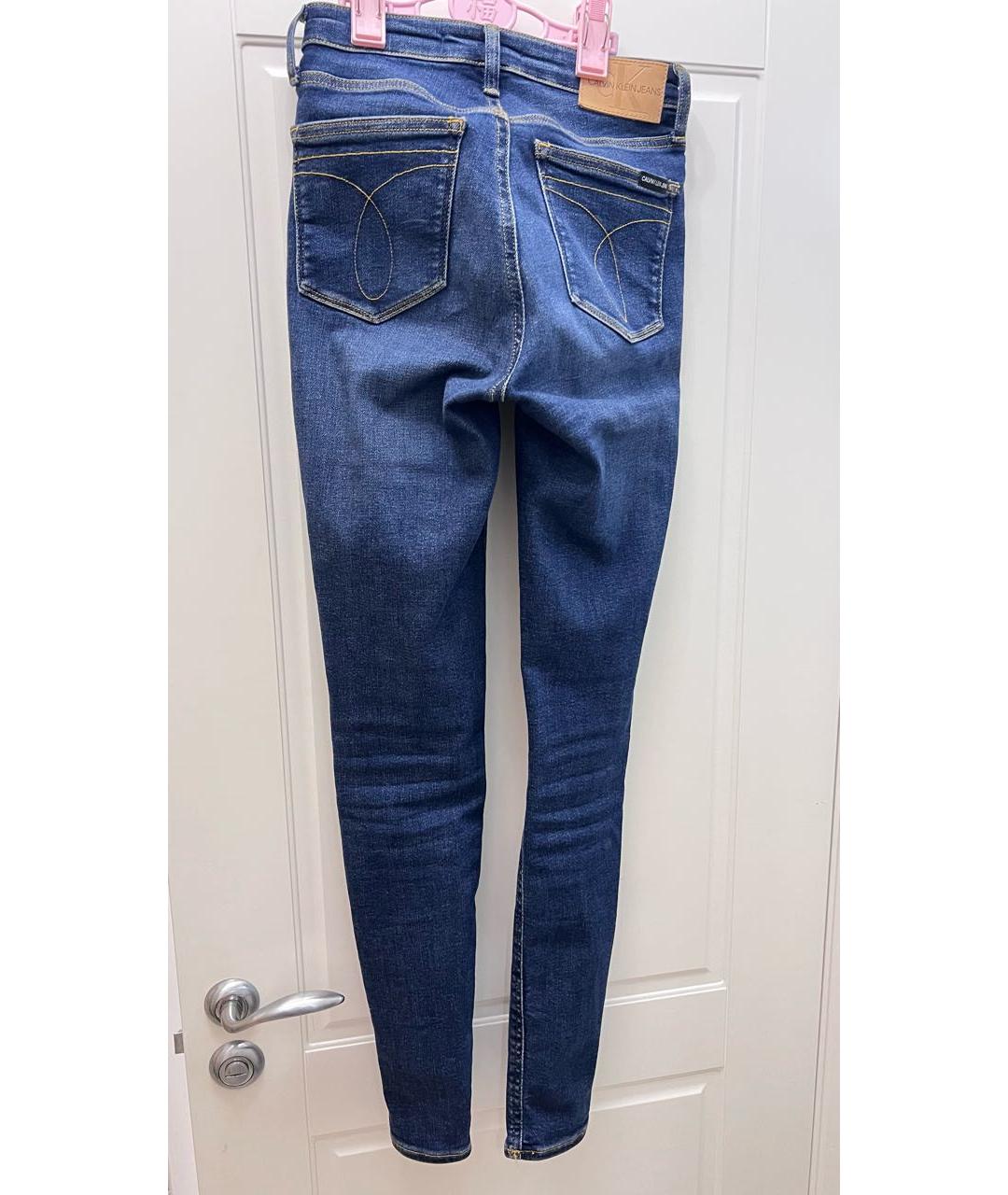 CALVIN KLEIN Темно-синие хлопко-эластановые джинсы слим, фото 2