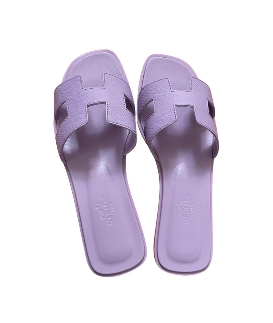 HERMES PRE-OWNED Фиолетовые кожаные шлепанцы, фото 4