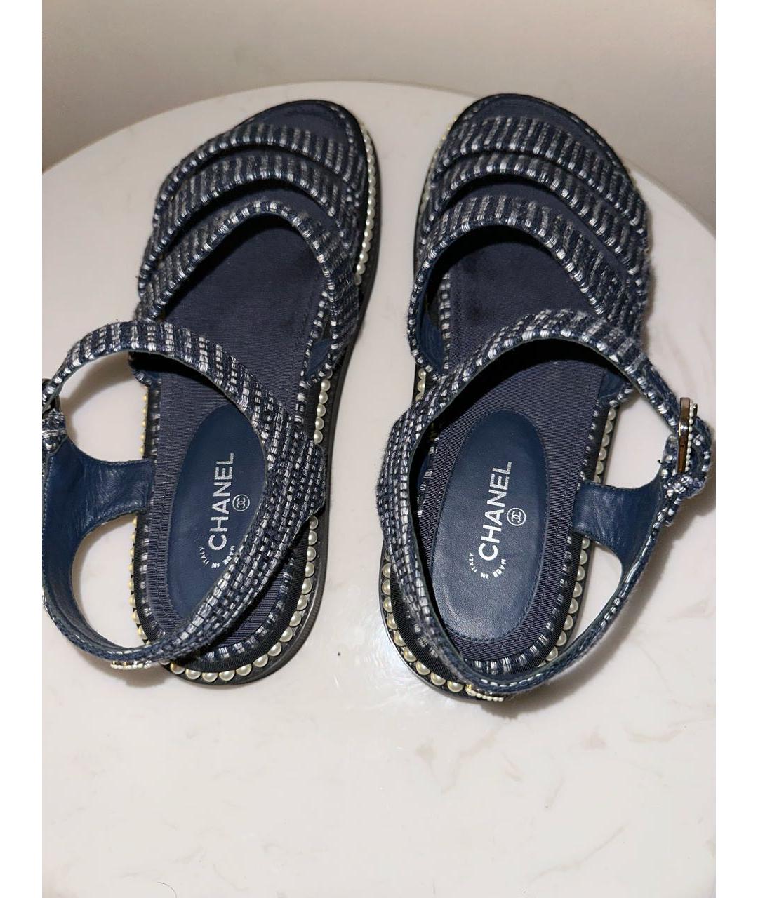 CHANEL Темно-синие кожаные босоножки, фото 3