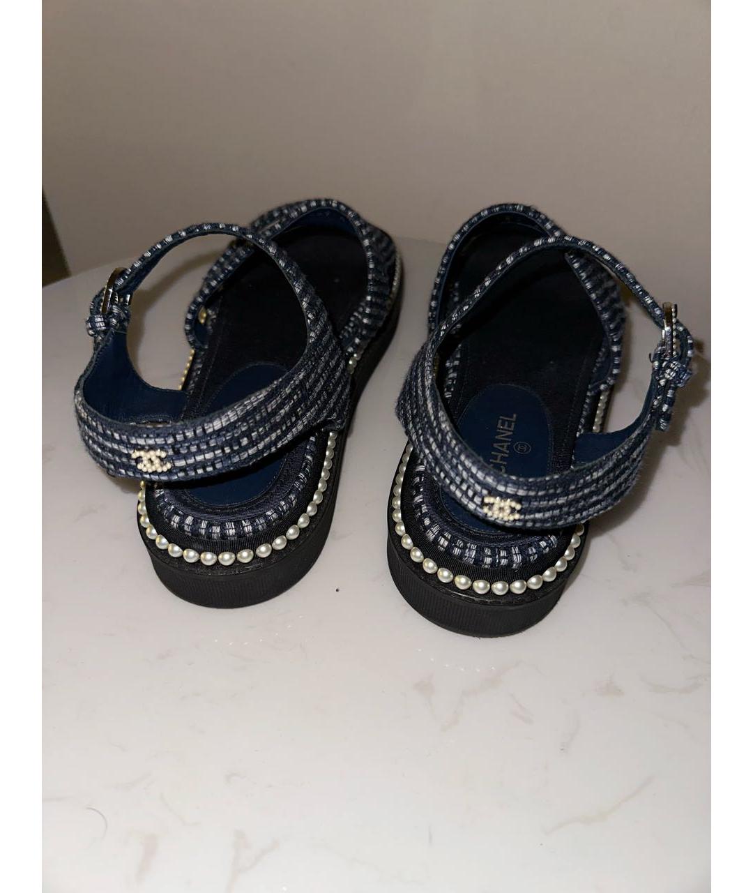 CHANEL Темно-синие кожаные босоножки, фото 4