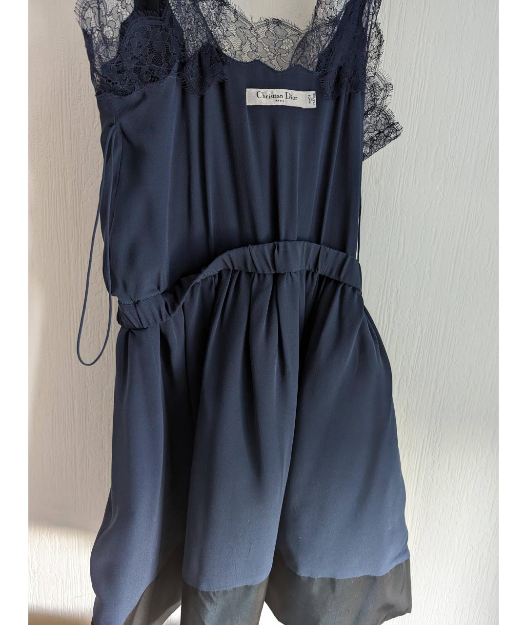 CHRISTIAN DIOR PRE-OWNED Темно-синее шелковое платье, фото 5