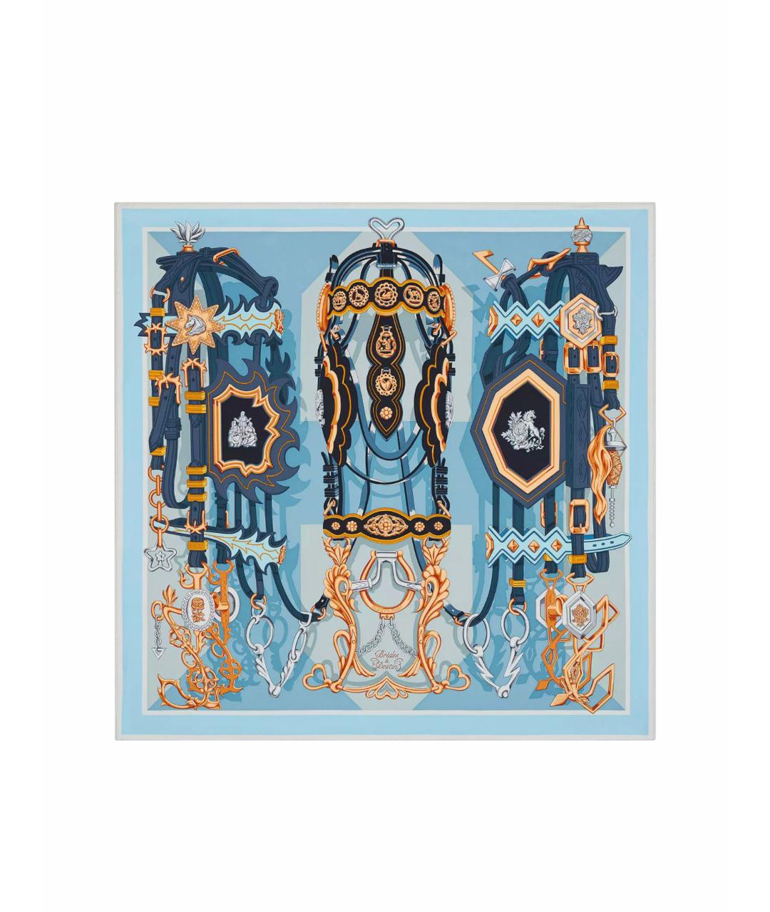 HERMES Голубой шелковый платок, фото 1