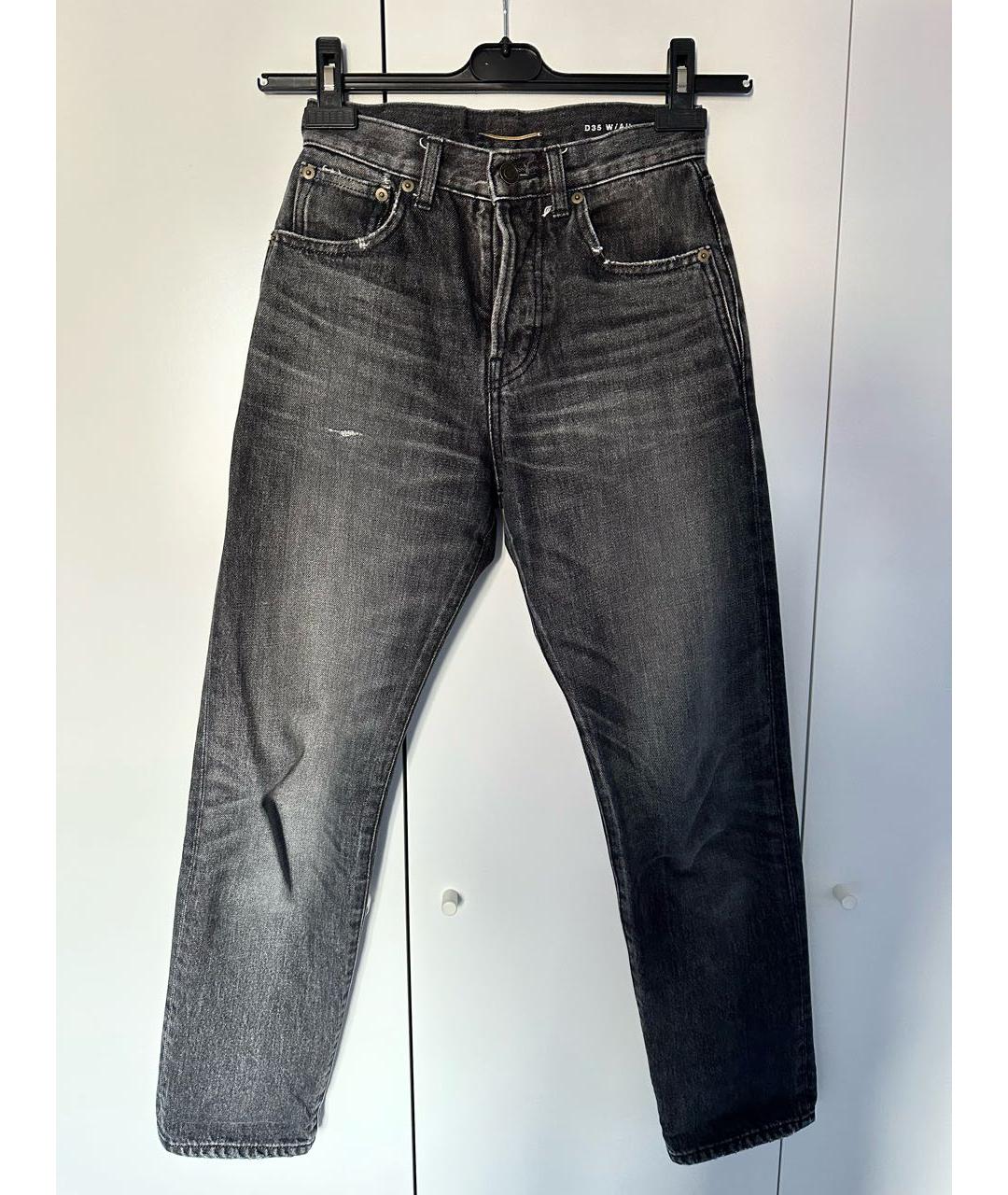 SAINT LAURENT Черные хлопковые прямые джинсы, фото 7