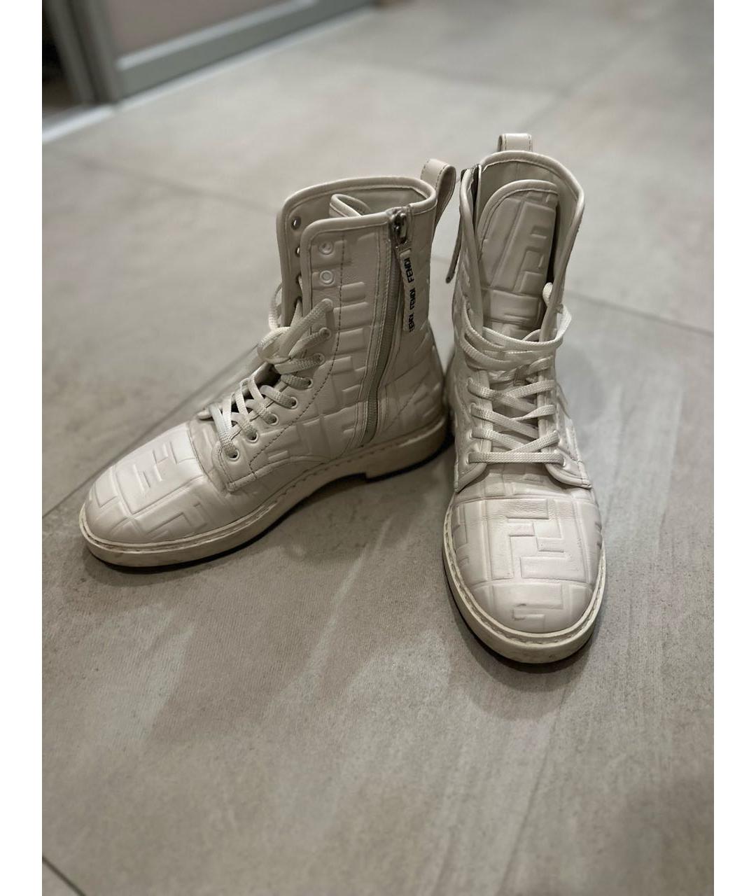 FENDI Белые кожаные ботинки, фото 3