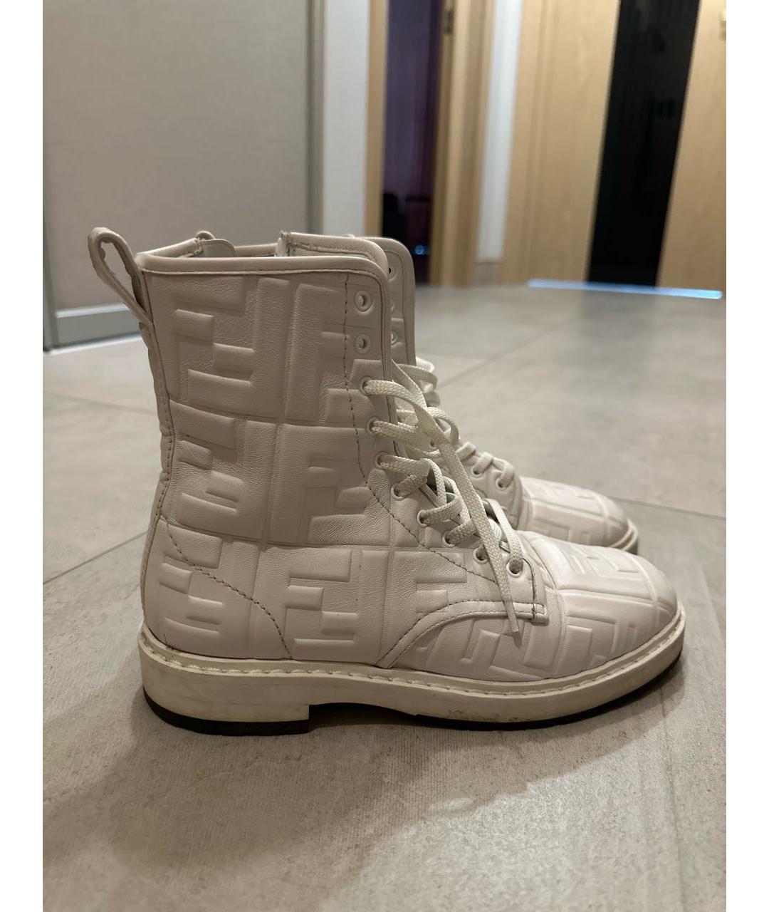 FENDI Белые кожаные ботинки, фото 5