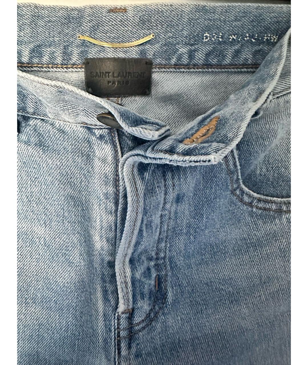 SAINT LAURENT Голубые хлопковые прямые джинсы, фото 3