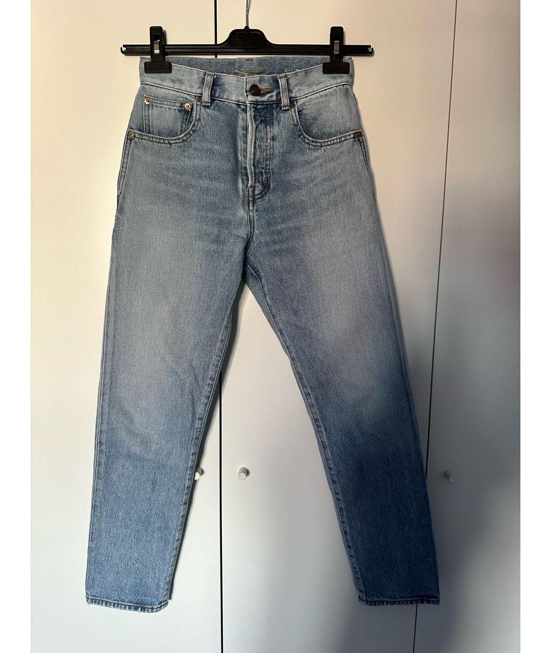 SAINT LAURENT Голубые хлопковые прямые джинсы, фото 9