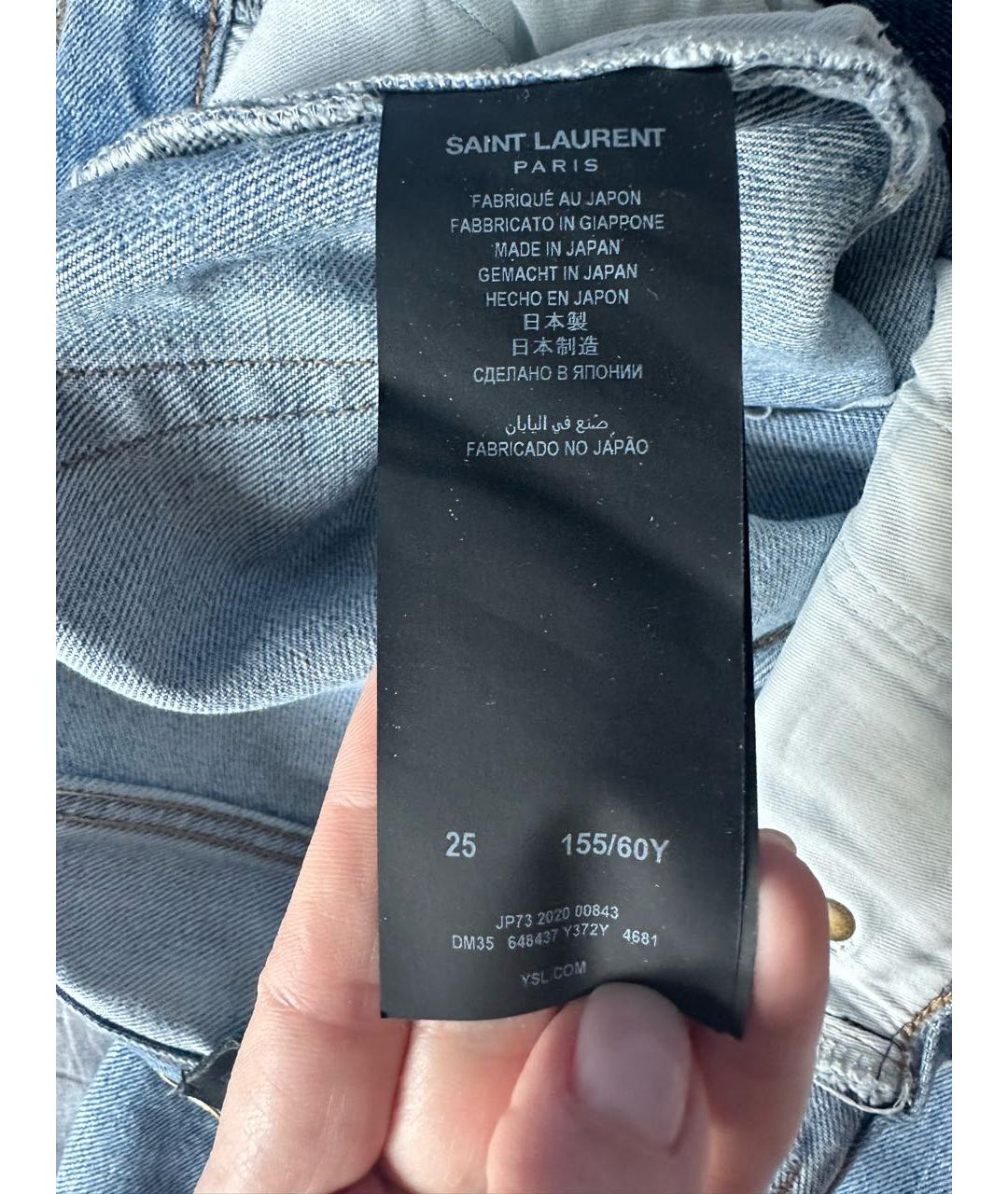 SAINT LAURENT Голубые хлопковые прямые джинсы, фото 4