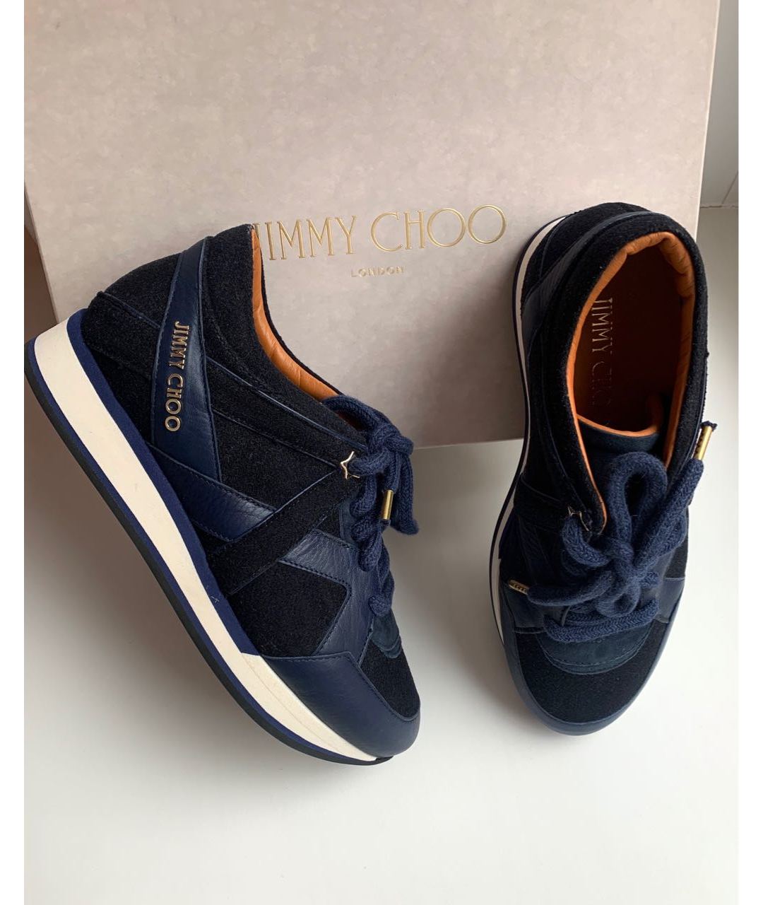 JIMMY CHOO Темно-синие замшевые кроссовки, фото 4