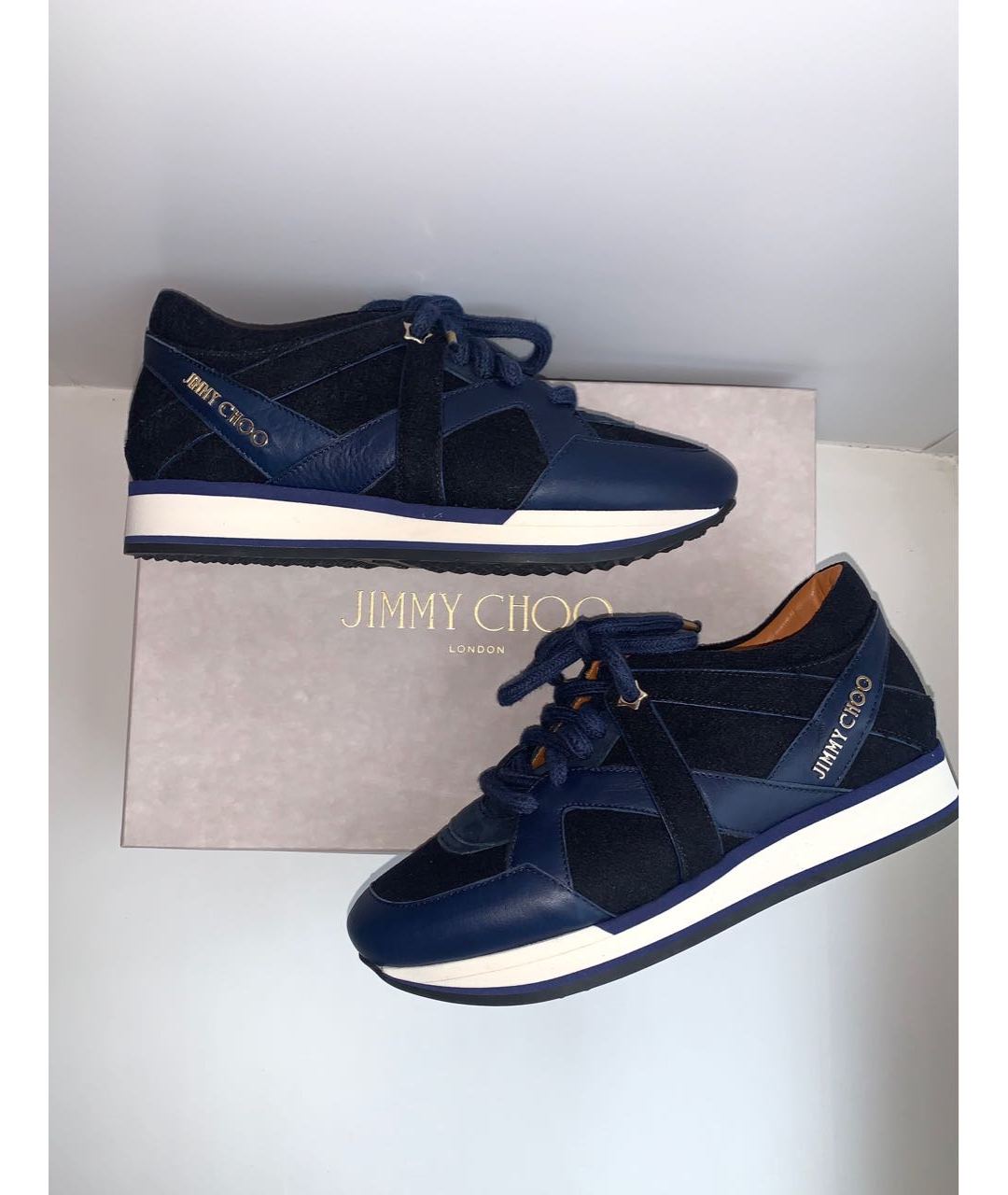 JIMMY CHOO Темно-синие замшевые кроссовки, фото 3
