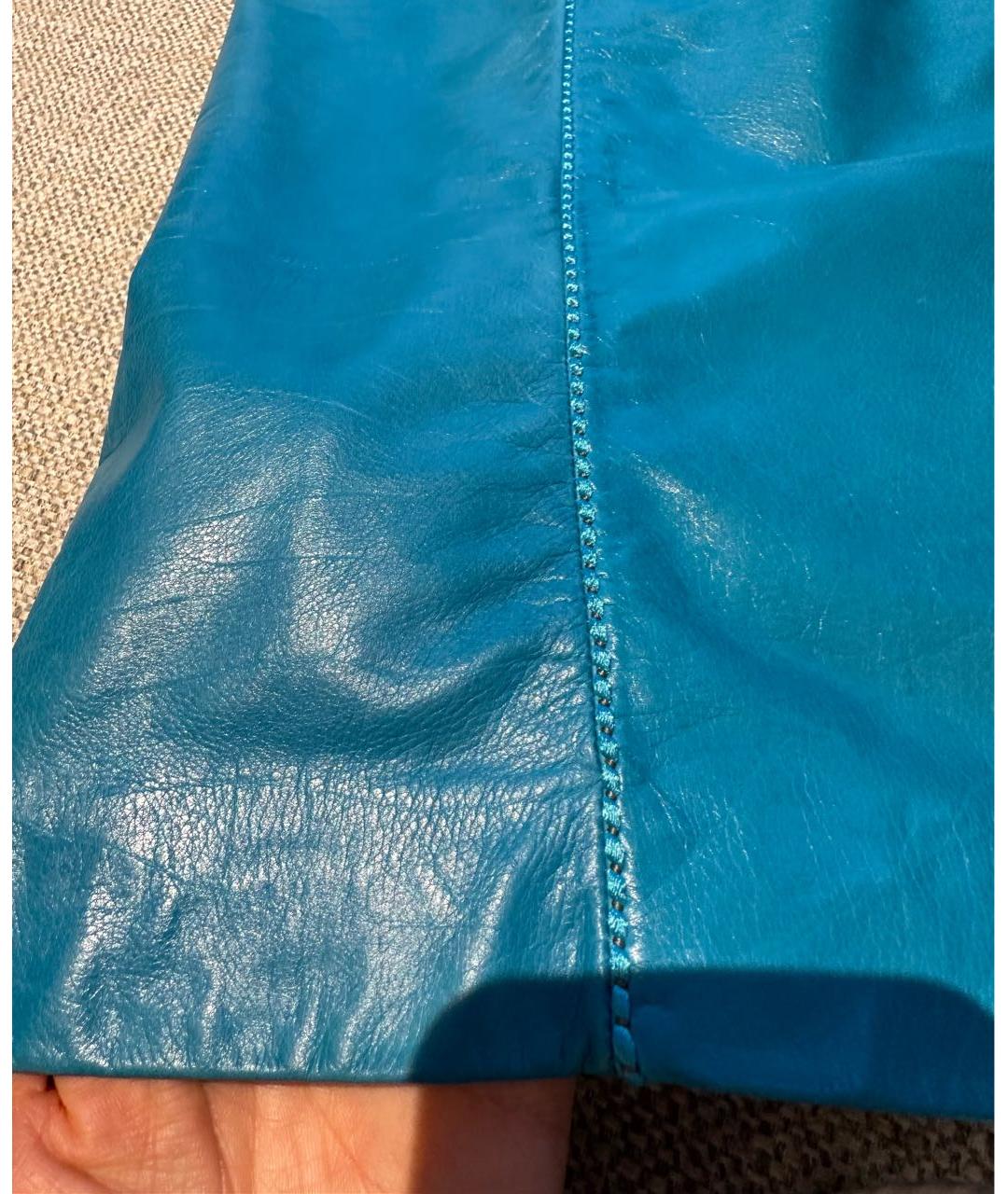 BOTTEGA VENETA Бирюзовая кожаная юбка миди, фото 4