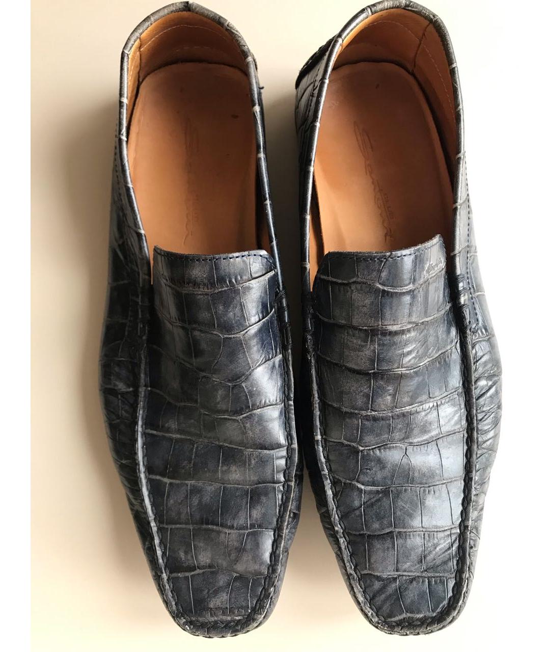 SANTONI Темно-синие мокасины из экзотической кожи, фото 2