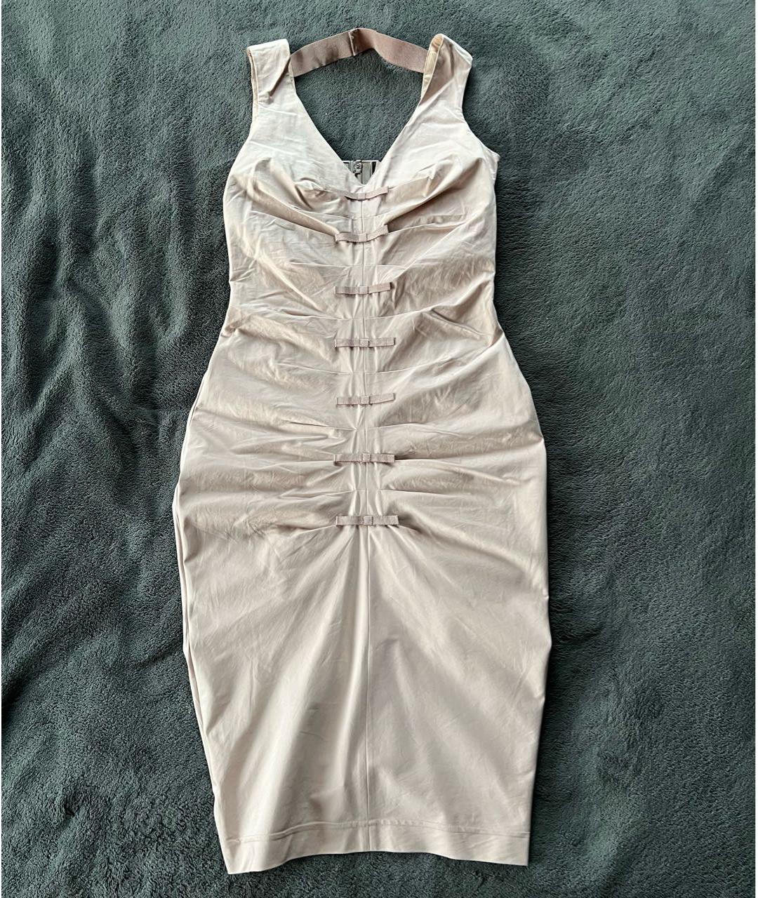SPORTMAX Бежевое хлопко-эластановое коктейльное платье, фото 4