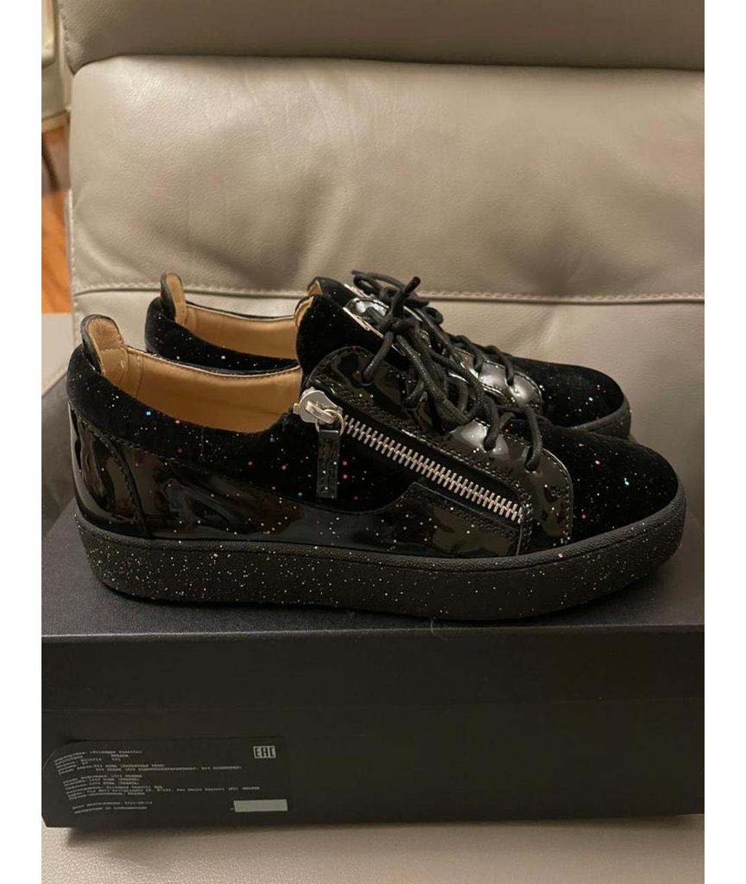 GIUSEPPE ZANOTTI DESIGN Черные бархатные низкие кроссовки / кеды, фото 6