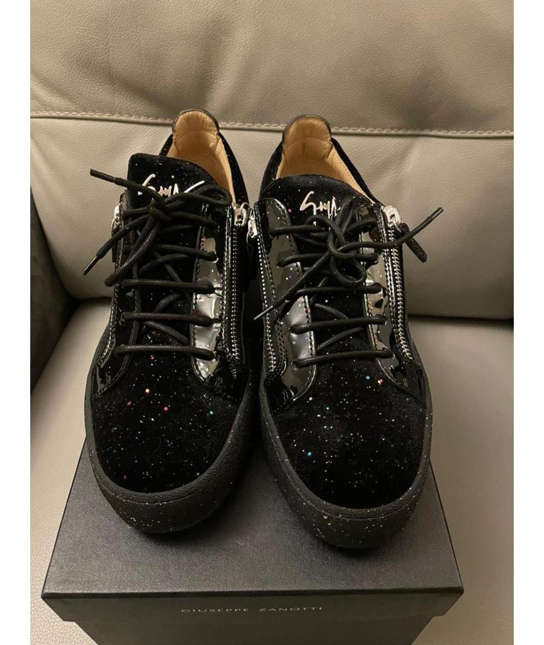 GIUSEPPE ZANOTTI DESIGN Черные бархатные низкие кроссовки / кеды, фото 3
