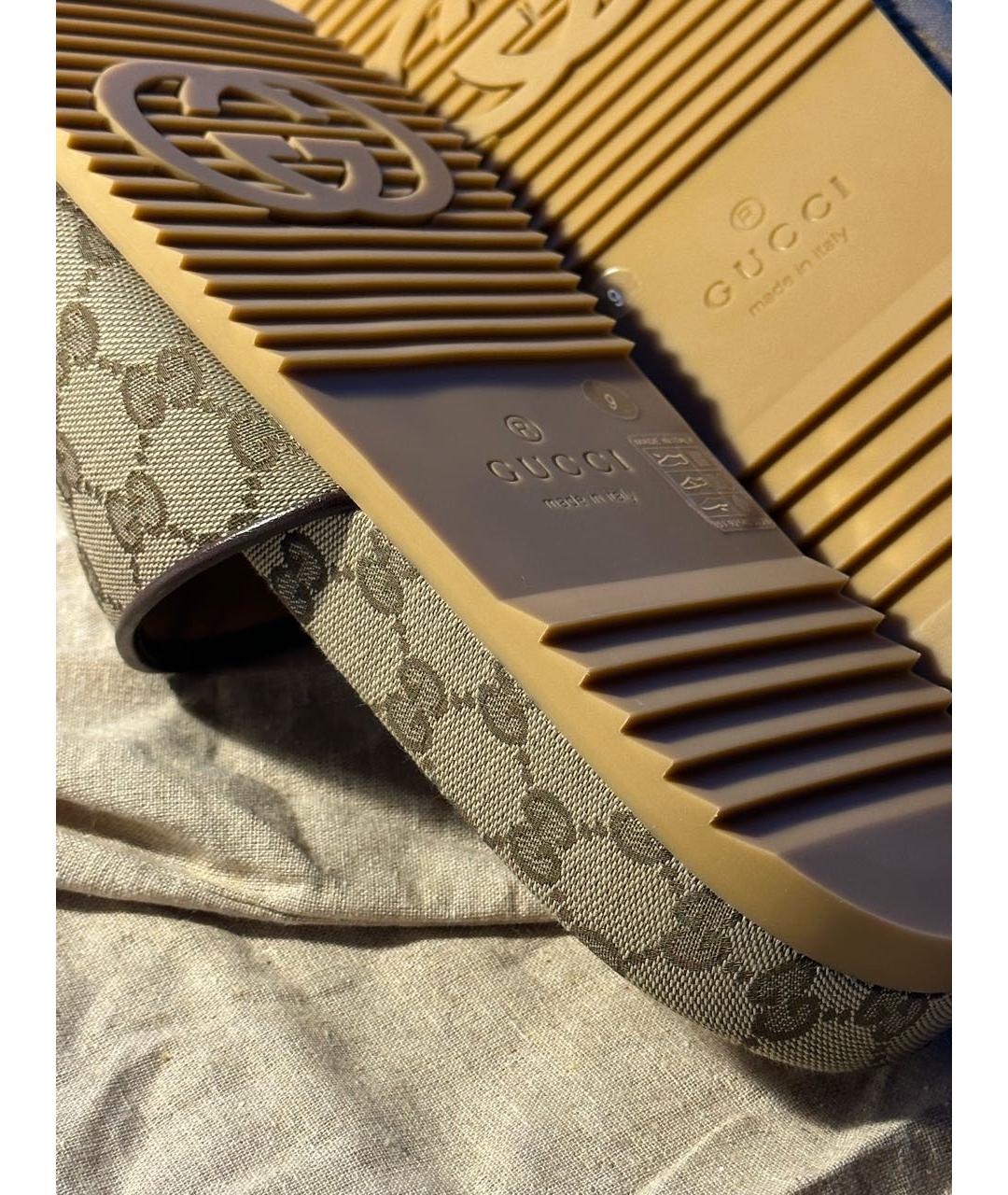 GUCCI Бежевые текстильные шлепанцы, фото 4