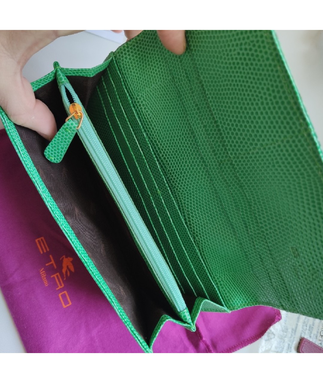 ETRO Зеленый кожаный кошелек, фото 4