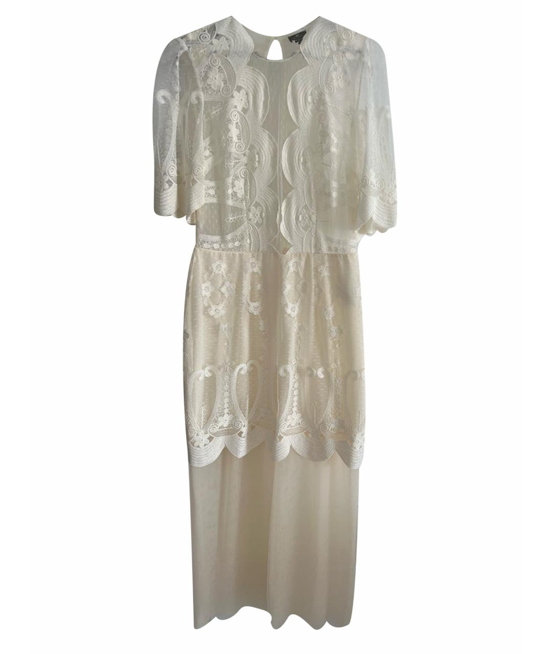 ELISABETTA FRANCHI Бежевое кружевное коктейльное платье, фото 1