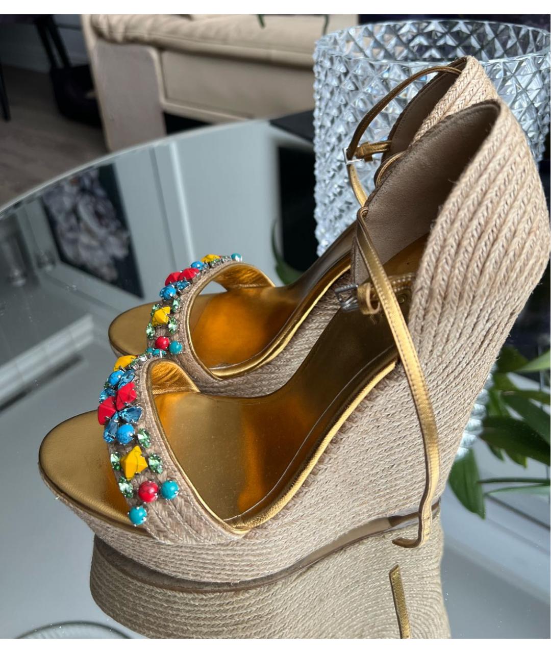 GUCCI Золотые босоножки, фото 6
