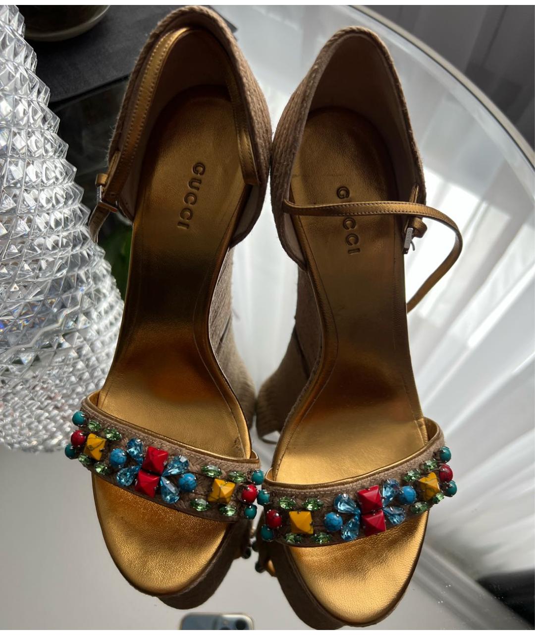 GUCCI Золотые босоножки, фото 3