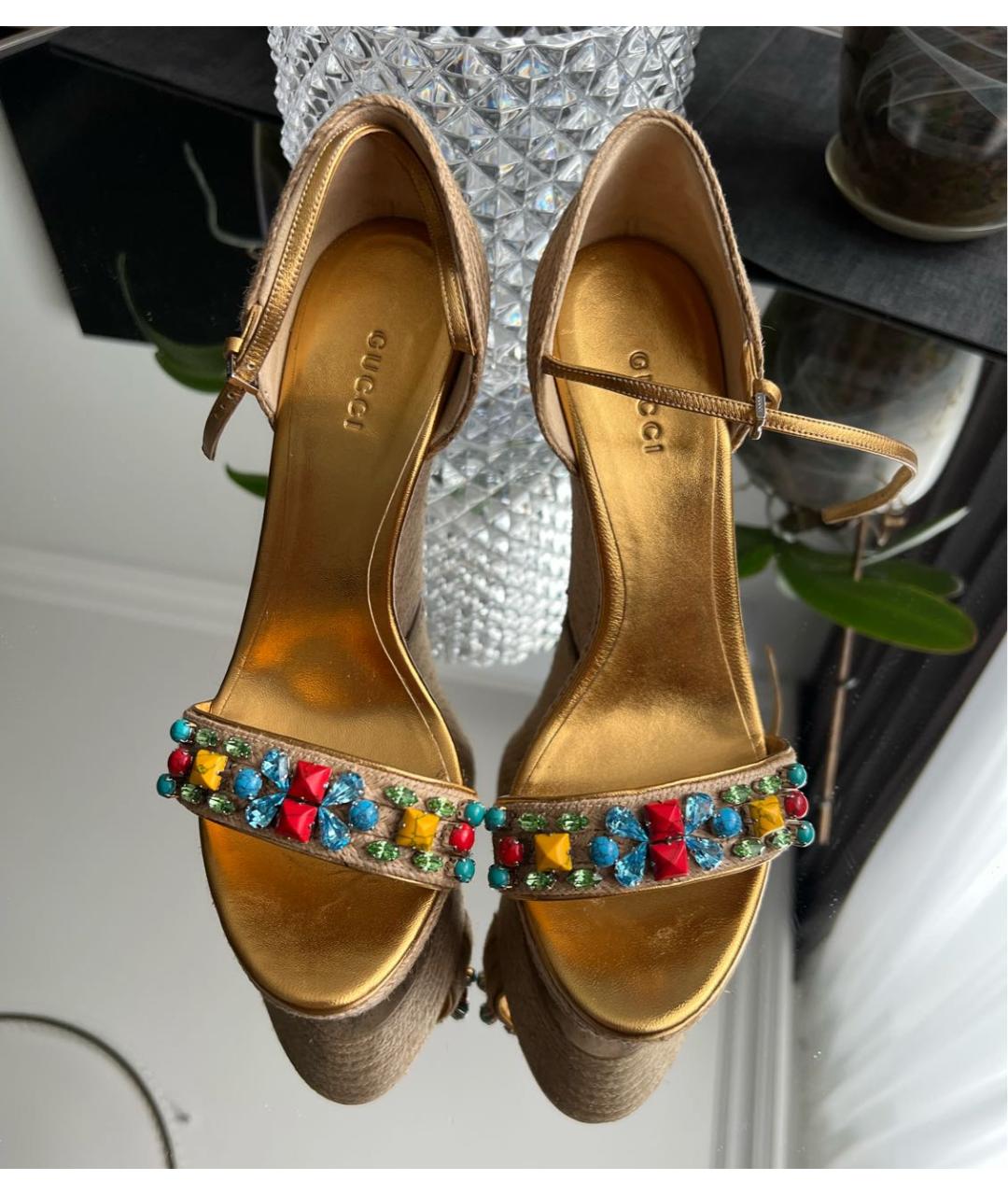 GUCCI Золотые босоножки, фото 2