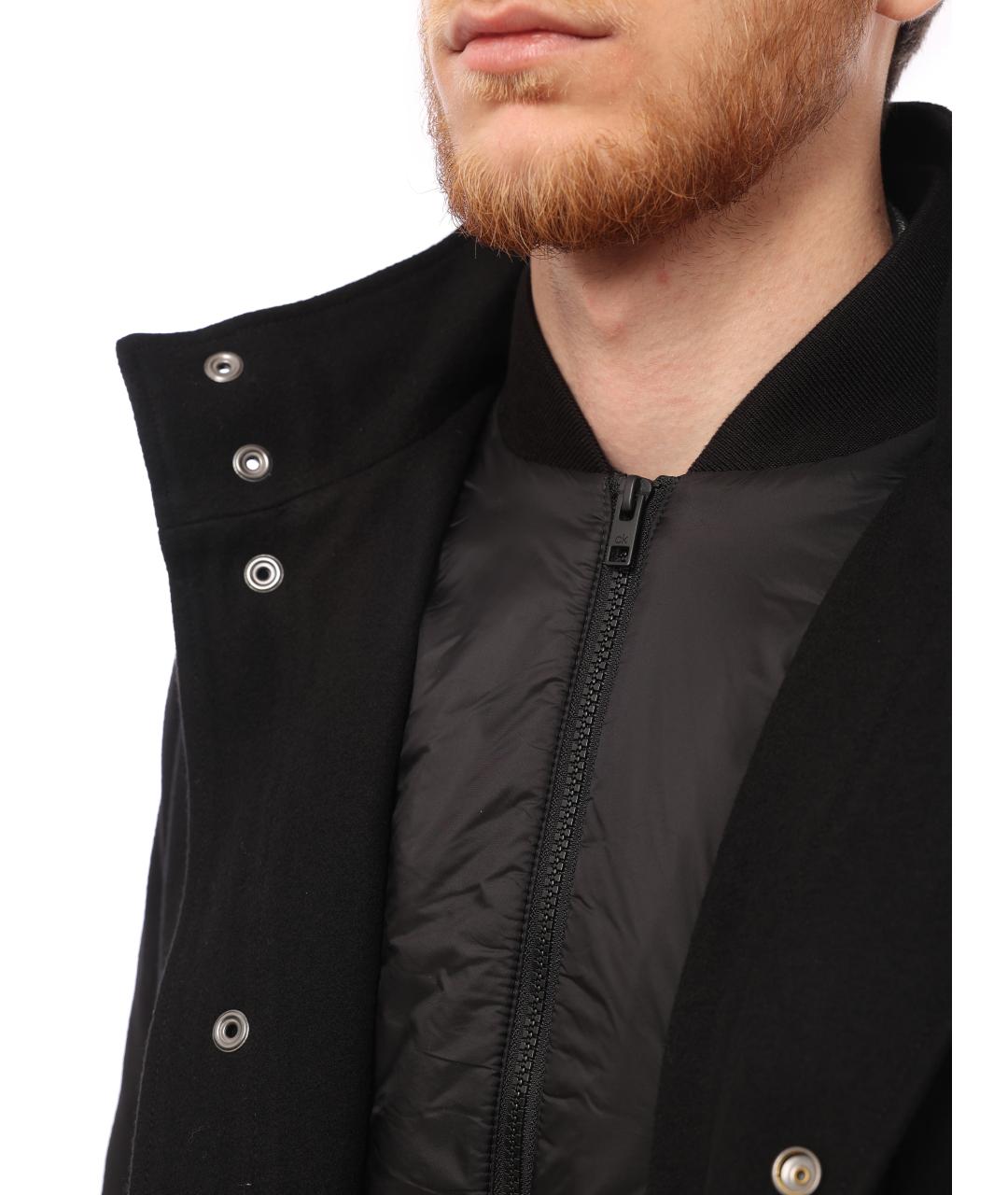 CALVIN KLEIN Черное полиэстеровое пальто, фото 6