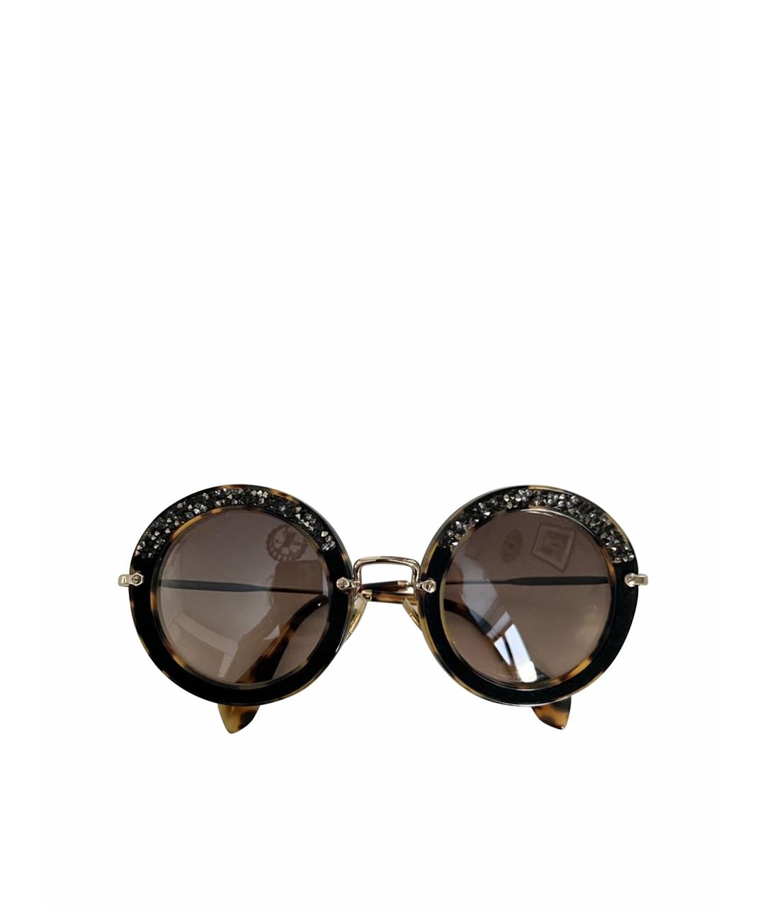 MIU MIU Коричневые металлические солнцезащитные очки, фото 1